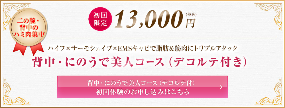 初回13,000円 背中・にのうで美人コース（デコルテ付き）